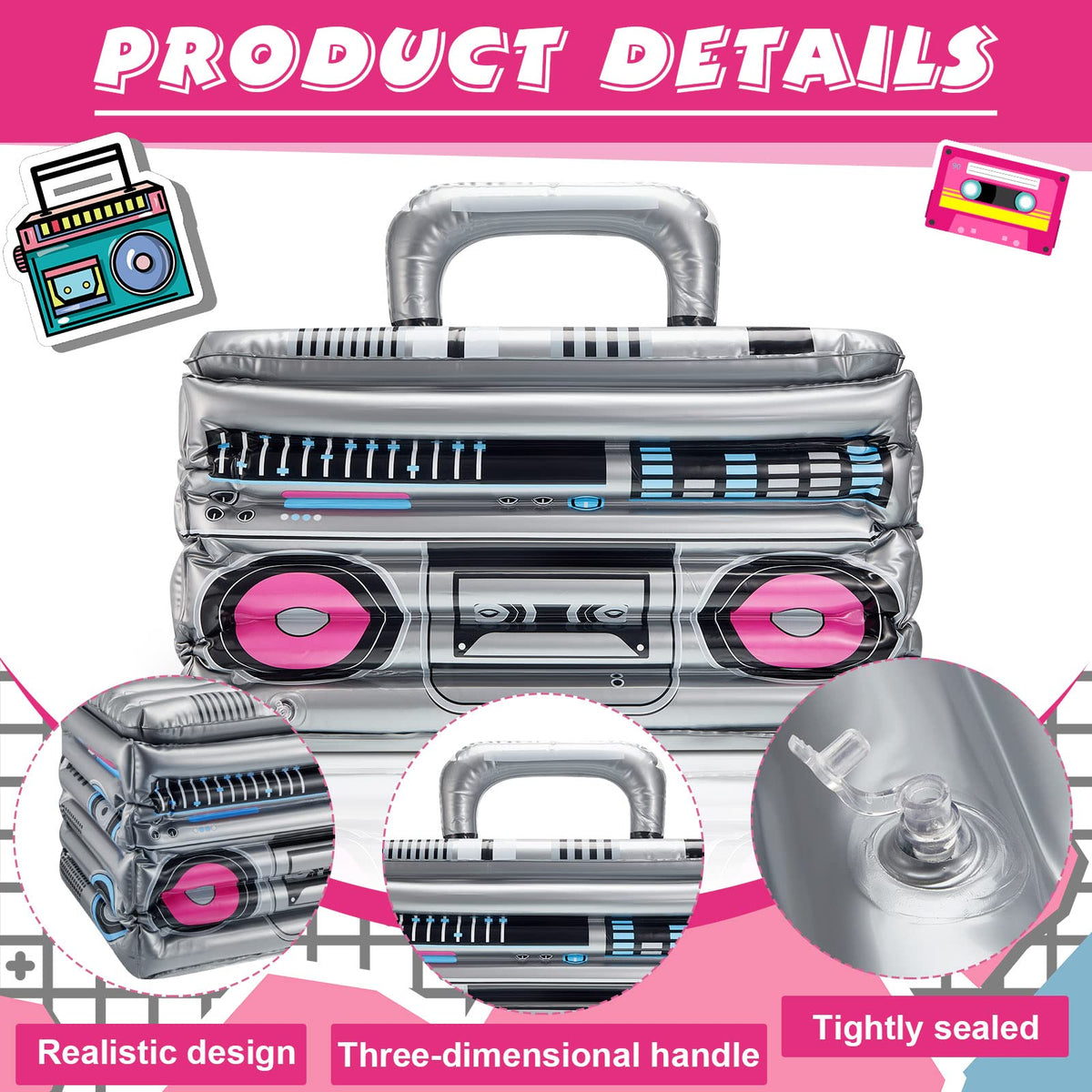 Cunhill 2 Piece Inflatable Boom Box Beverage Cooler 80s 90s - Cunhill Official Imagery - 5