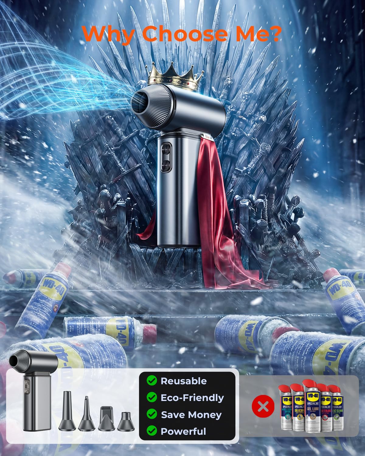 SKTFFR compressed air duster electric mini air blower with 150,000 RPM, compact and powerful for cleaning electronics.