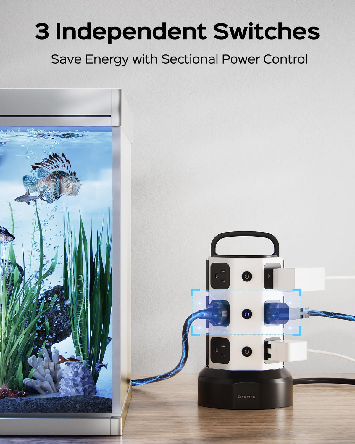 JACKYLED Power Strip Tower Surge Protector 12 AC 6 USB 1050J - JACKYLED Official Imagery - 5