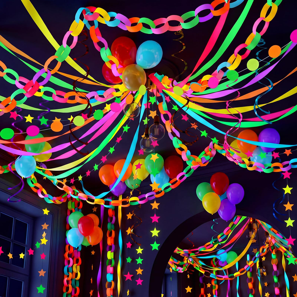 Taobary Neon Party Decorations 600 Sheet Paper Chain for - TaoBary Official Imagery - 1