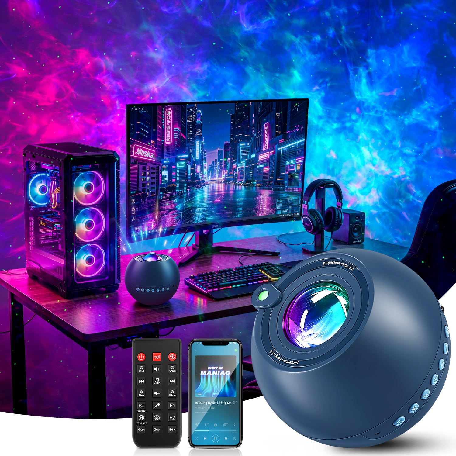 One Fire 360 Game Lights Galaxy Projector Gaming Accessories Gaming Ro - View 1