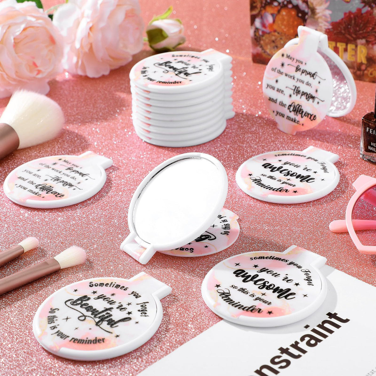 100 Pcs Compact Mirror Bulk Small Gifts for Women Light Pink - Wenqik Official Imagery - 7