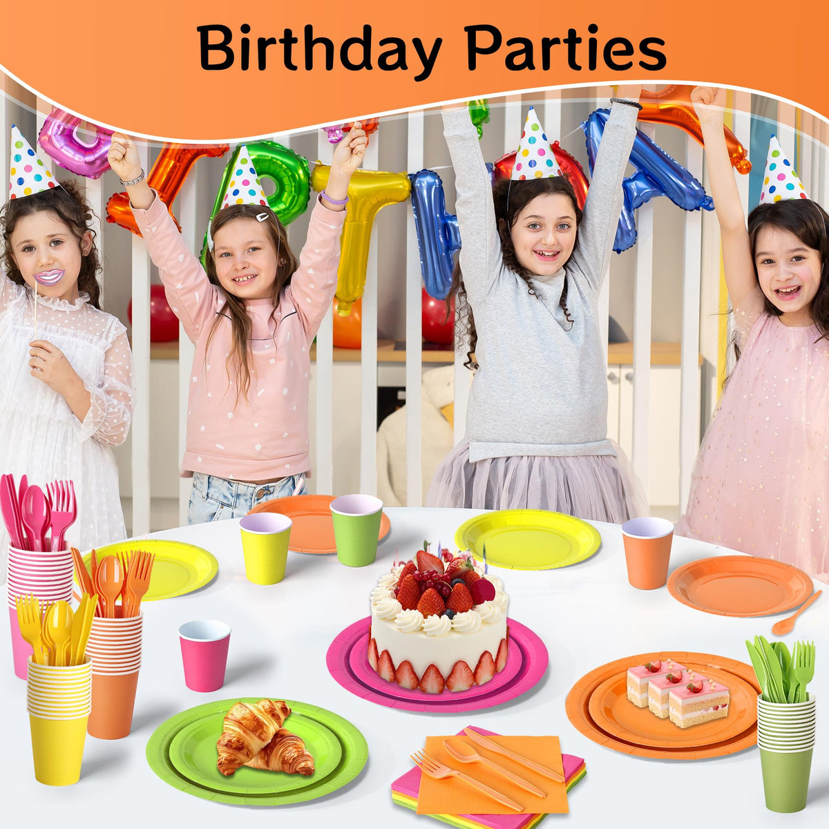 350 Pcs Neon Disposable Plates and Napkins Tableware Set for - COSINIA Official Imagery - 5