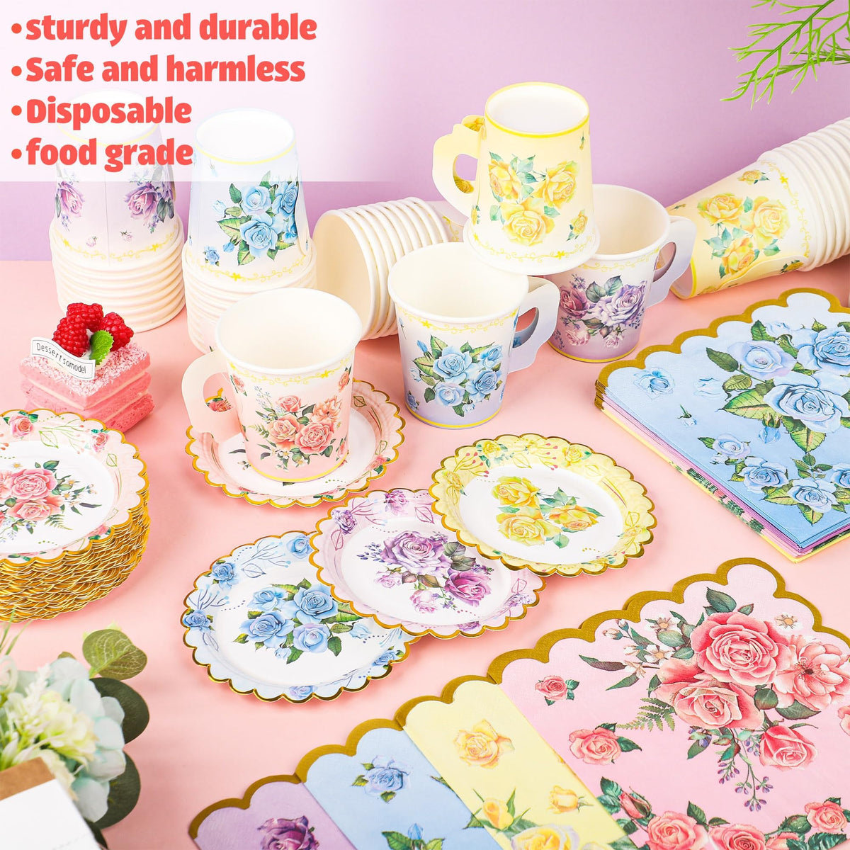 40 Set Floral Tea Cups and Saucers Disposable Tea Party - Fairooth Official Imagery - 5