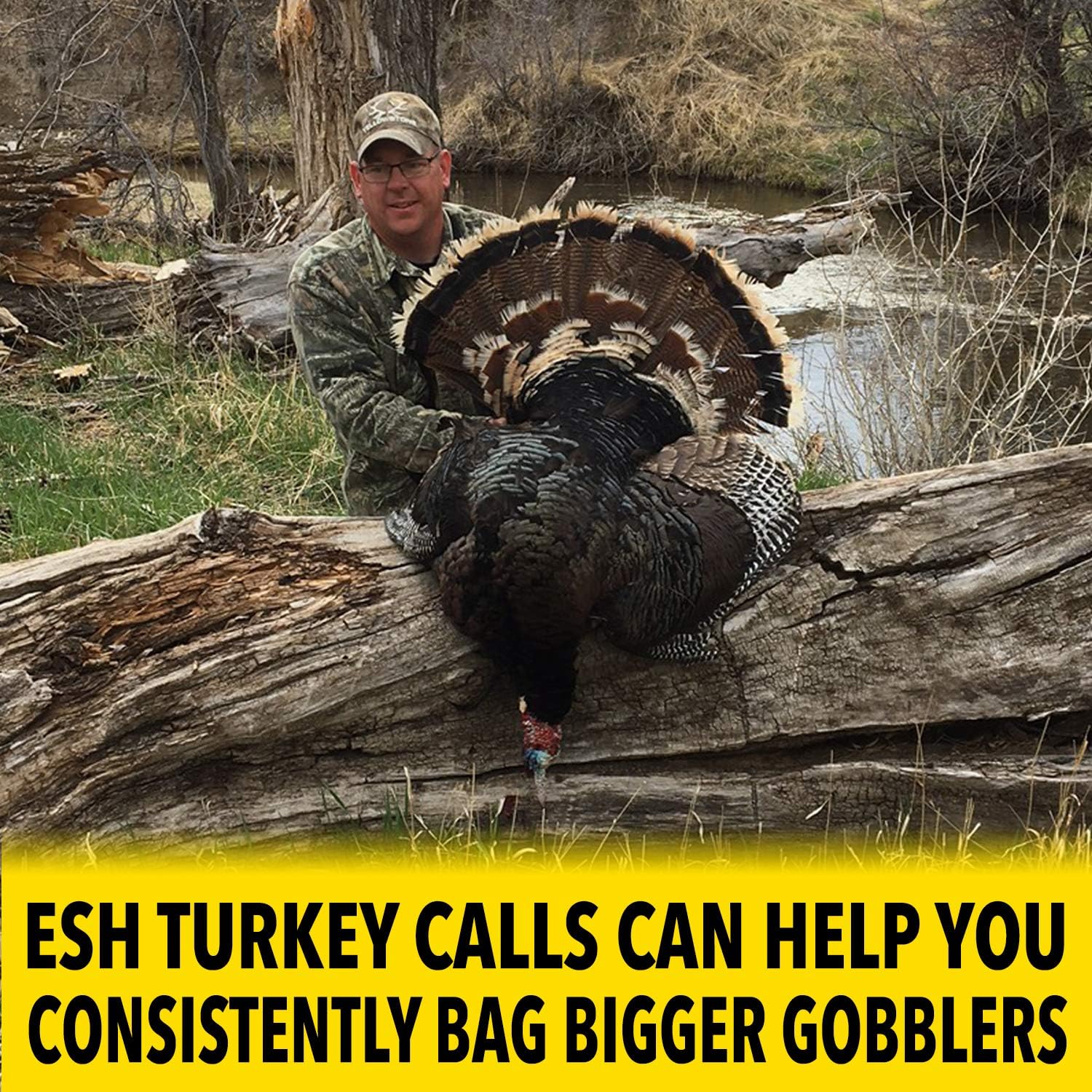 ESH Custom Calls Turkey Box Call for hunting, wooden gobbler turkey caller with realistic hen sounds for turkey hunting.