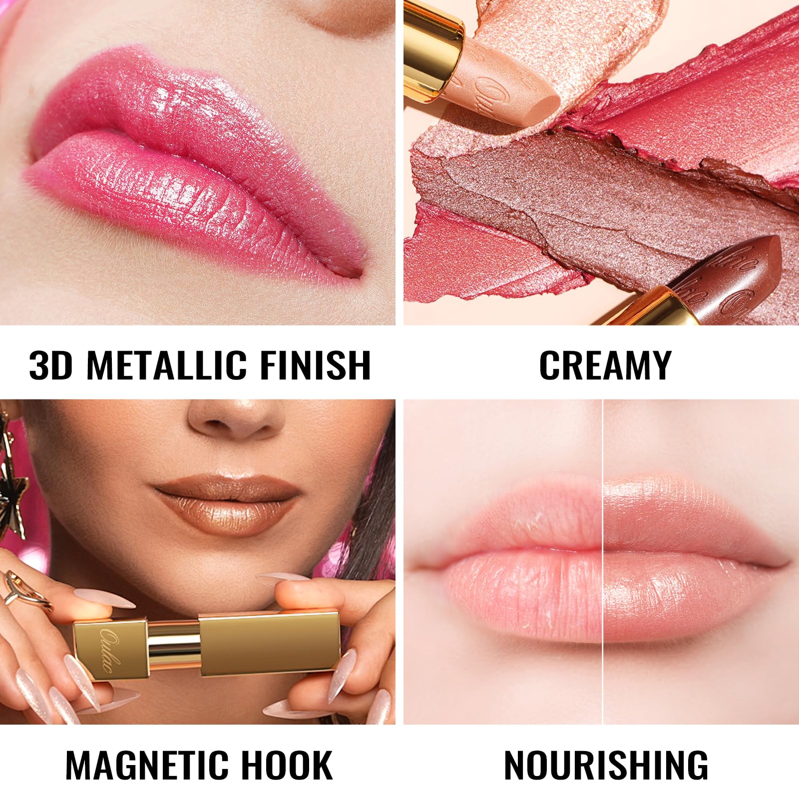 Oulac Metallic Lipstick for Women with Lightweight Hydrating Formula, - View 3