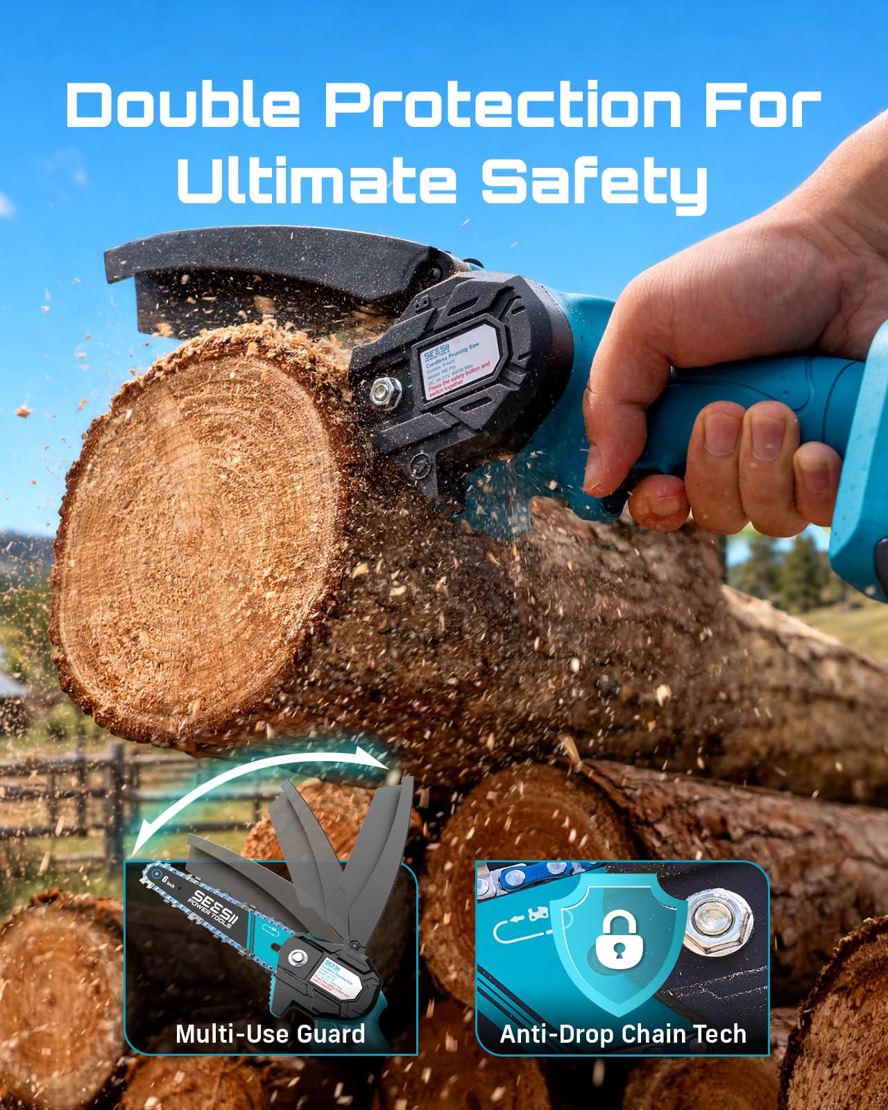 Seesii Mini Chainsaw, 6-inch Mini Chainsaw Cordless, Handheld Ele - Seesii Official Product View 7
