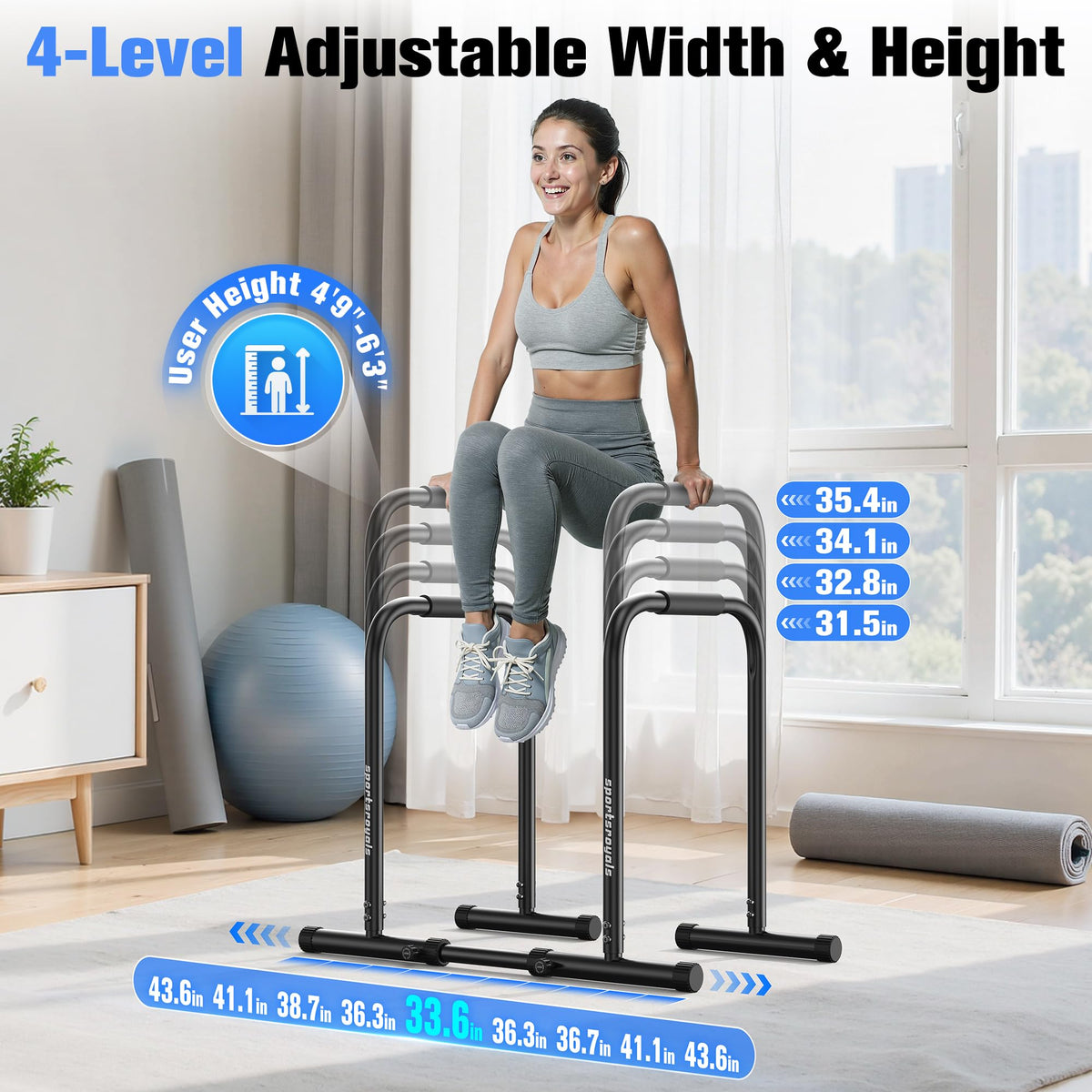 Sportsroyals Adjustable Dip Bar Station Heavy Duty - Sportsroyals Official Imagery - 6