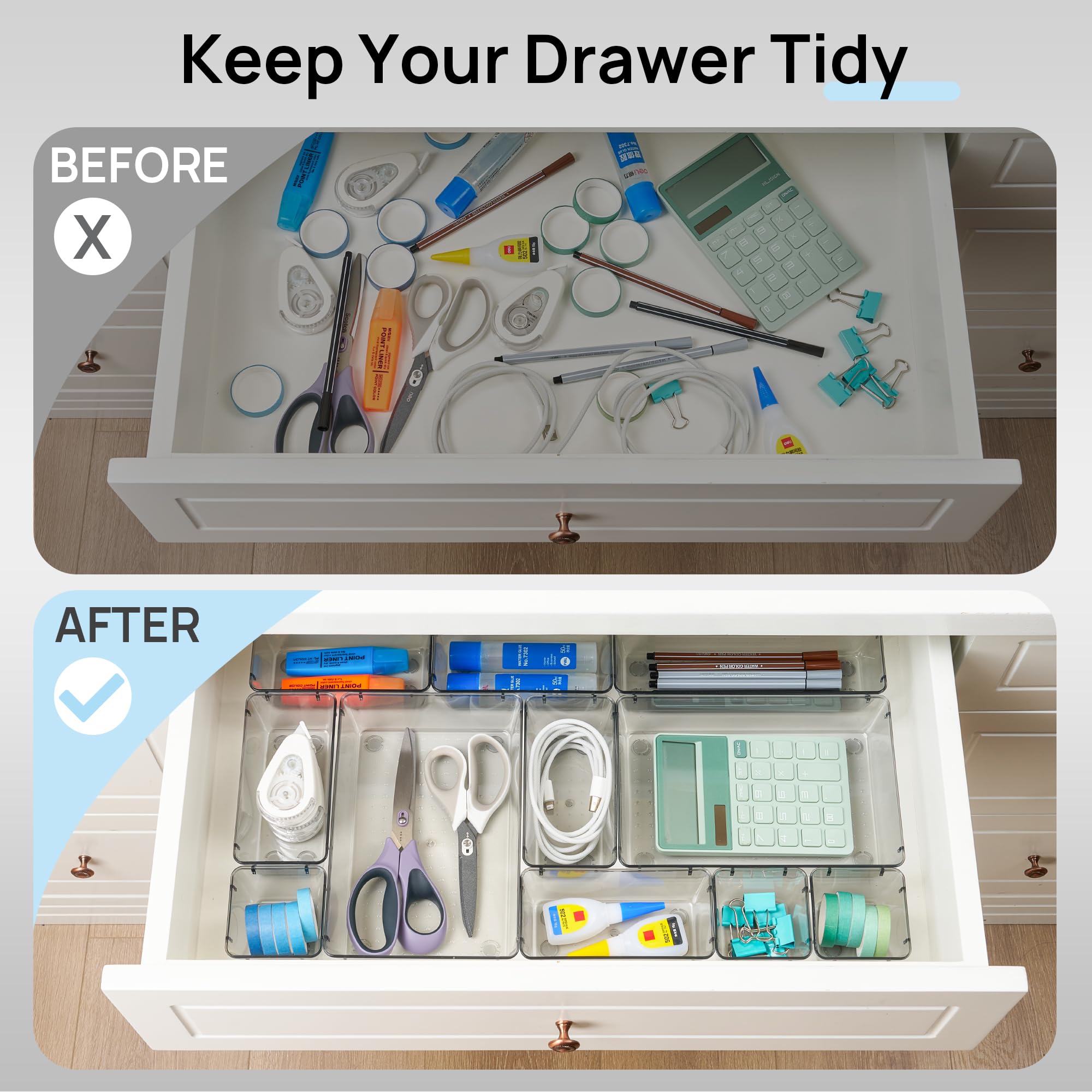 Vtopmart 25 Pack Plastic Drawer Organizers with Non-slip Rubber P by Vtopmart - Angle View 3