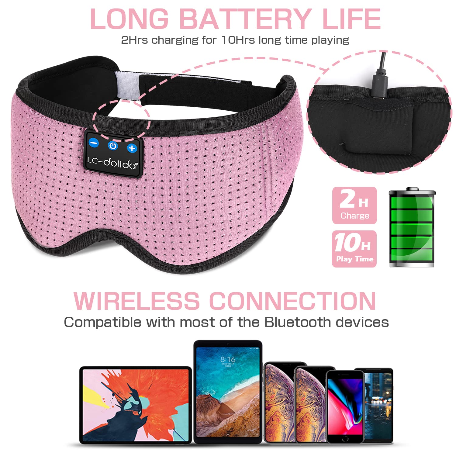 Sleep Mask with Bluetooth Headphones,LC-dolida Sleep Headphones B by LC-dolida - Angle View 5