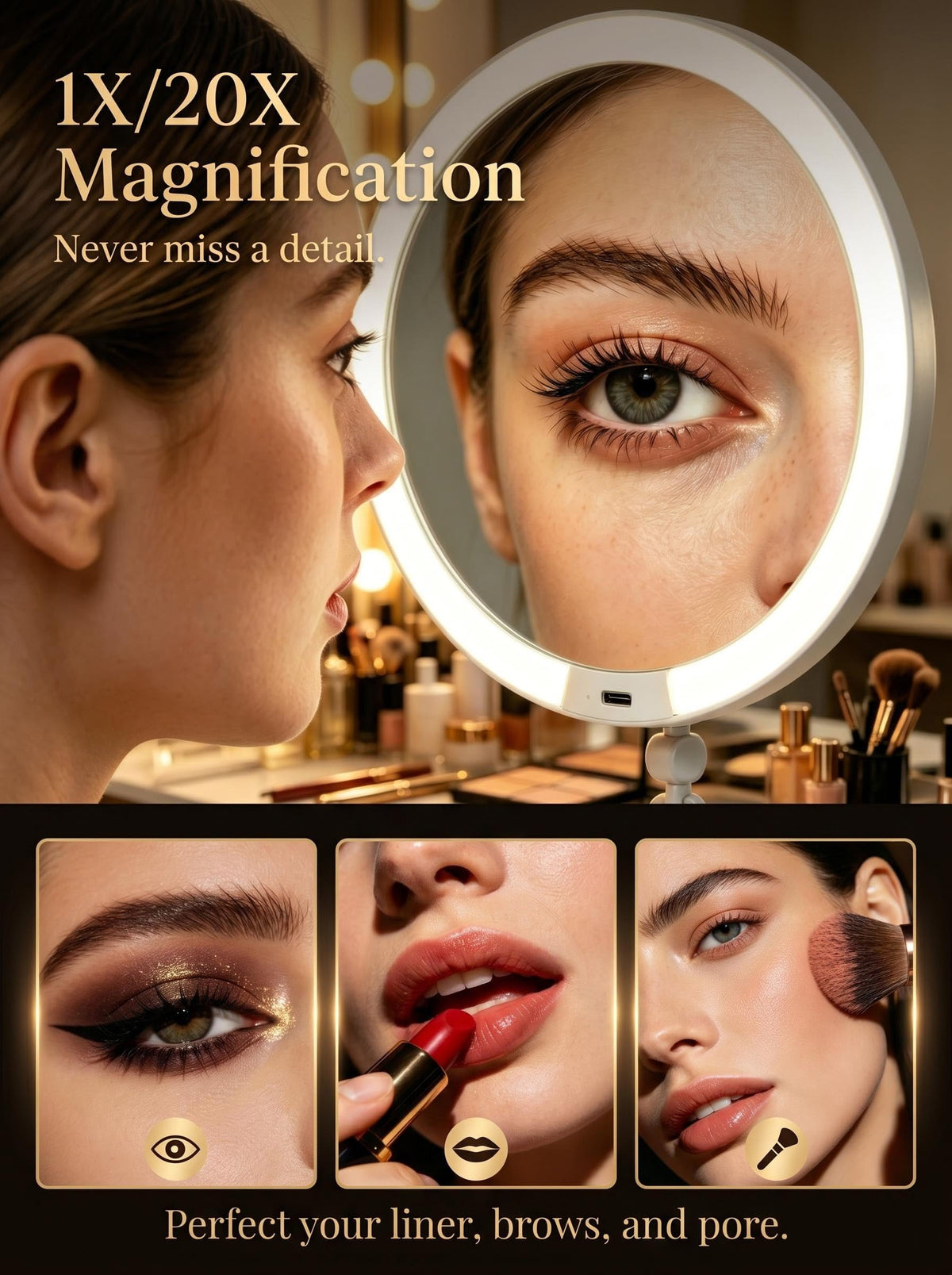 Travel Mirror with Light Makeup 1X 20X Magnifying Lighted - Talilie Official Imagery - 3