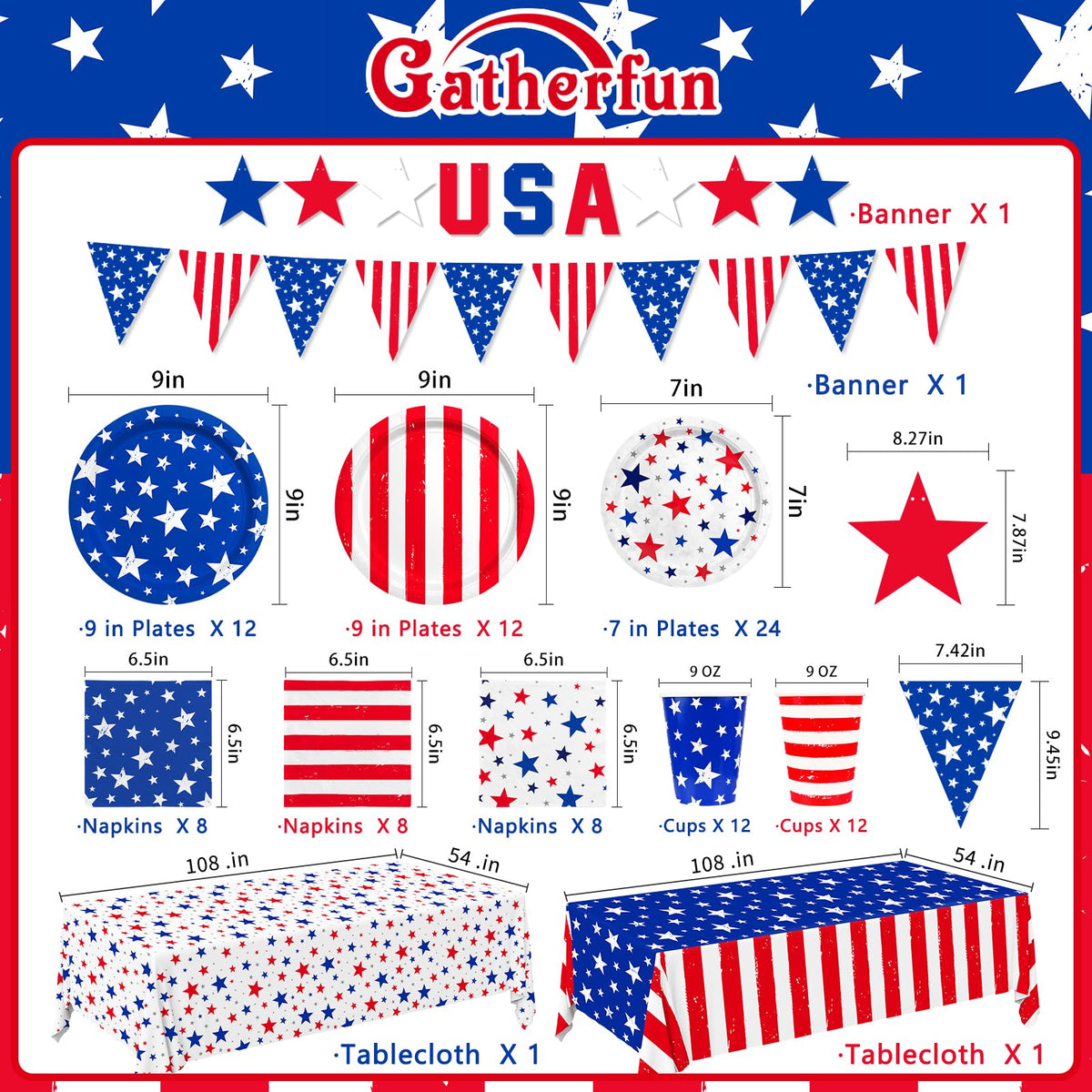 4th of July Party Supplies Set Patriotic Theme Kit for - Gatherfun Official Imagery - 4