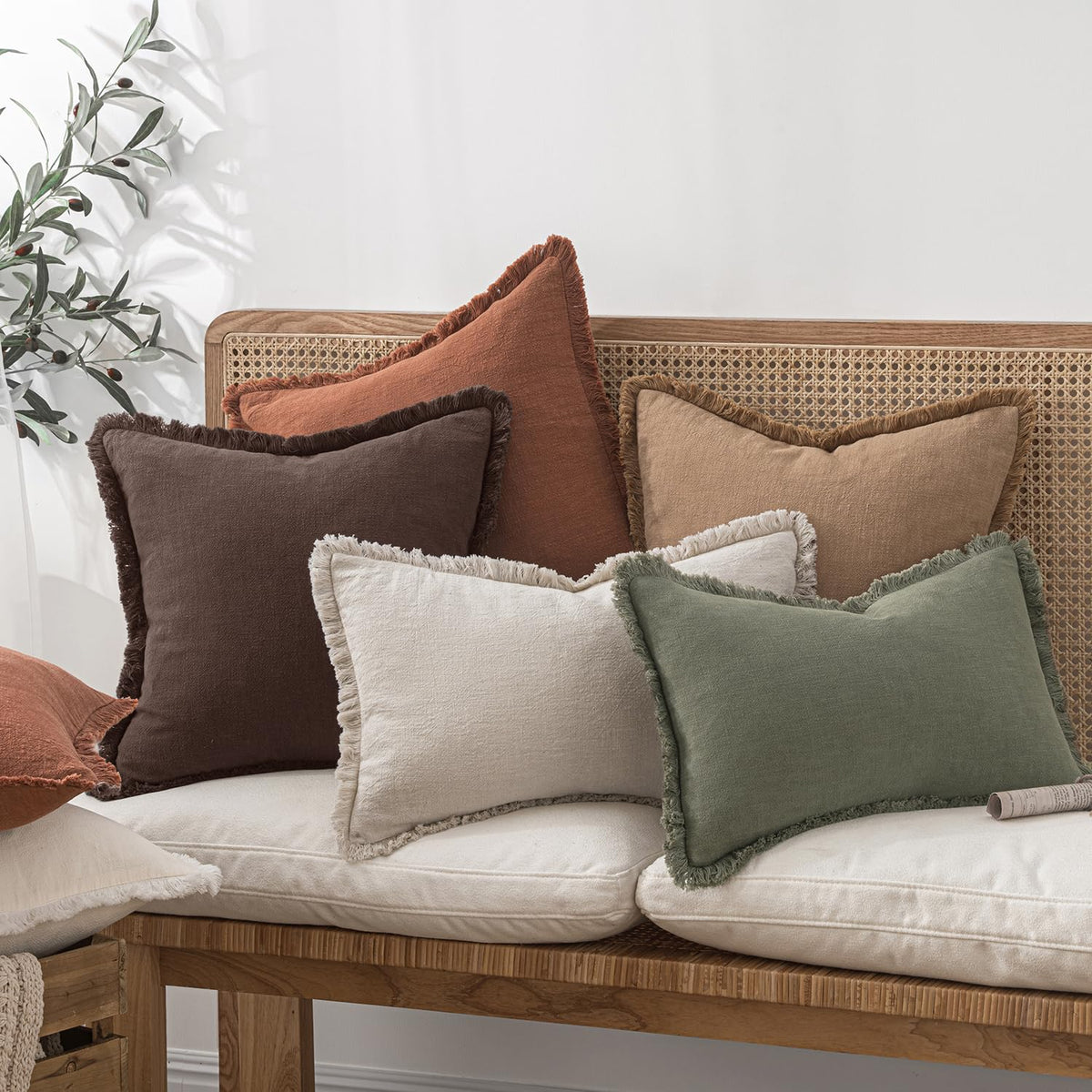 MIULEE Linen Fringe Decorative Fall Throw Pillow Covers Dark - MIULEE Official Imagery - 4