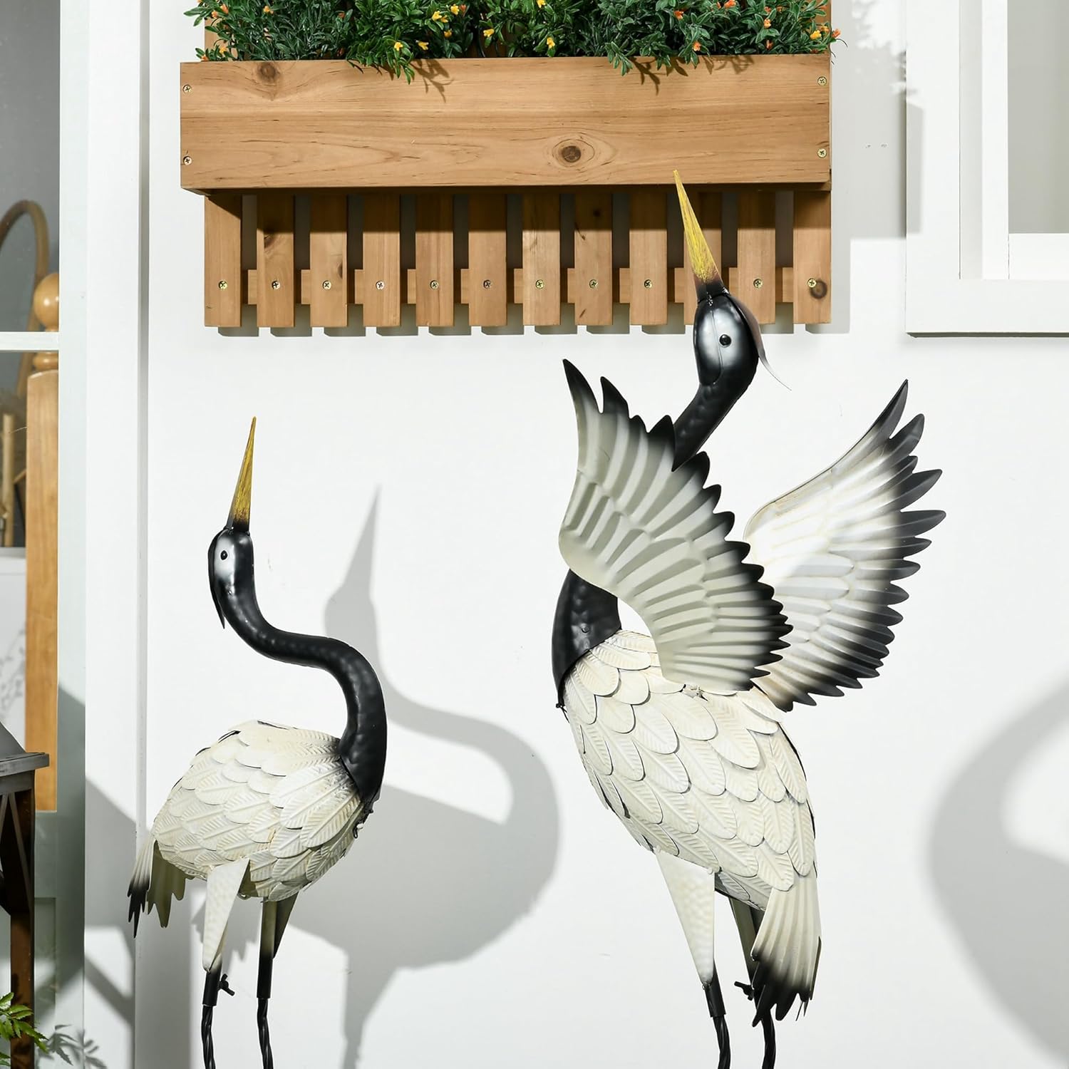 Outsunny heron garden statues, 35.5 and 40.5 inches tall, standing bird sculptures for outdoor landscaping and decorative displays