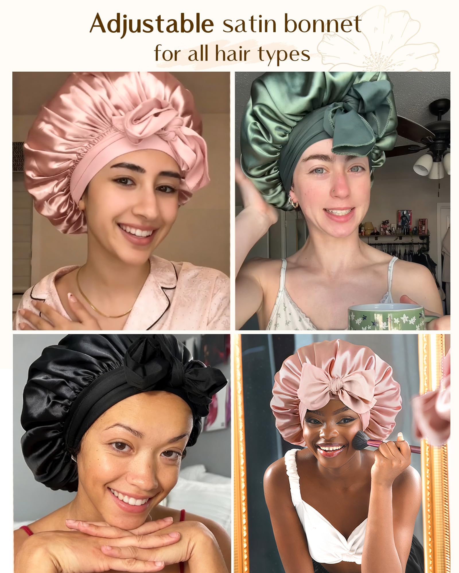 YANIBEST Adjustable Silk Bonnet for Sleeping Women Double Layer Satin Bonnet - YANIBEST Official Product View 5