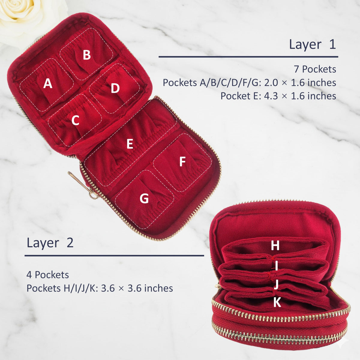 Travel Jewelry Pouch 2 Layer 11 Pocket Lisse Velvet Anti - Zeelooroo Official Imagery - 5