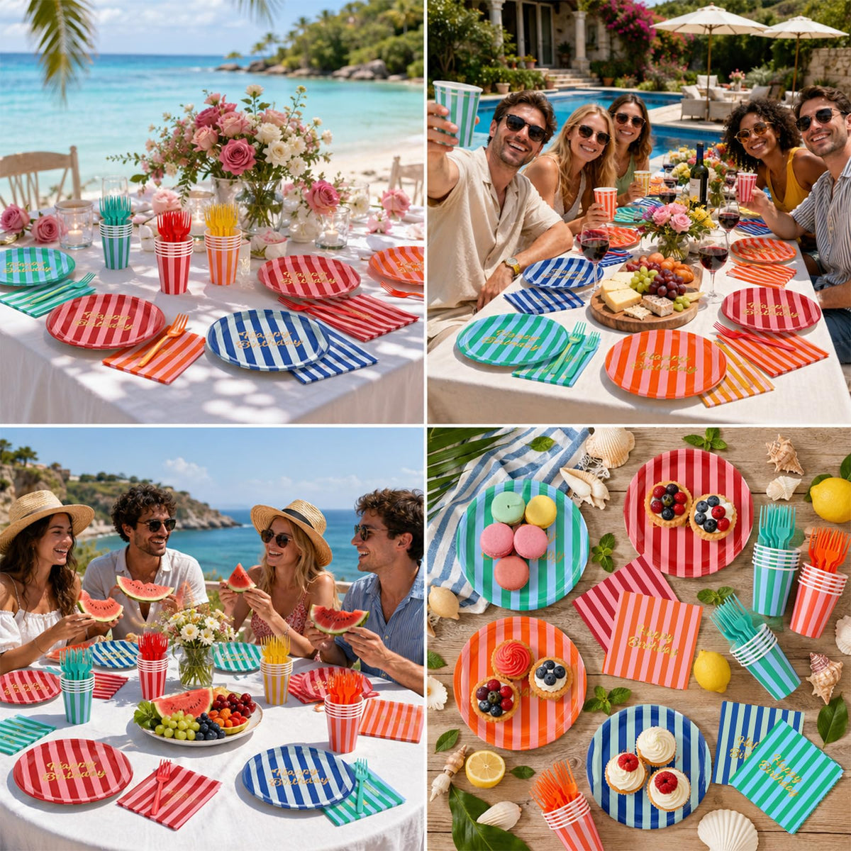 200Pcs Colorful Striped Birthday Party Supplies 7 Paper - Afniimyapt Official Imagery - 7