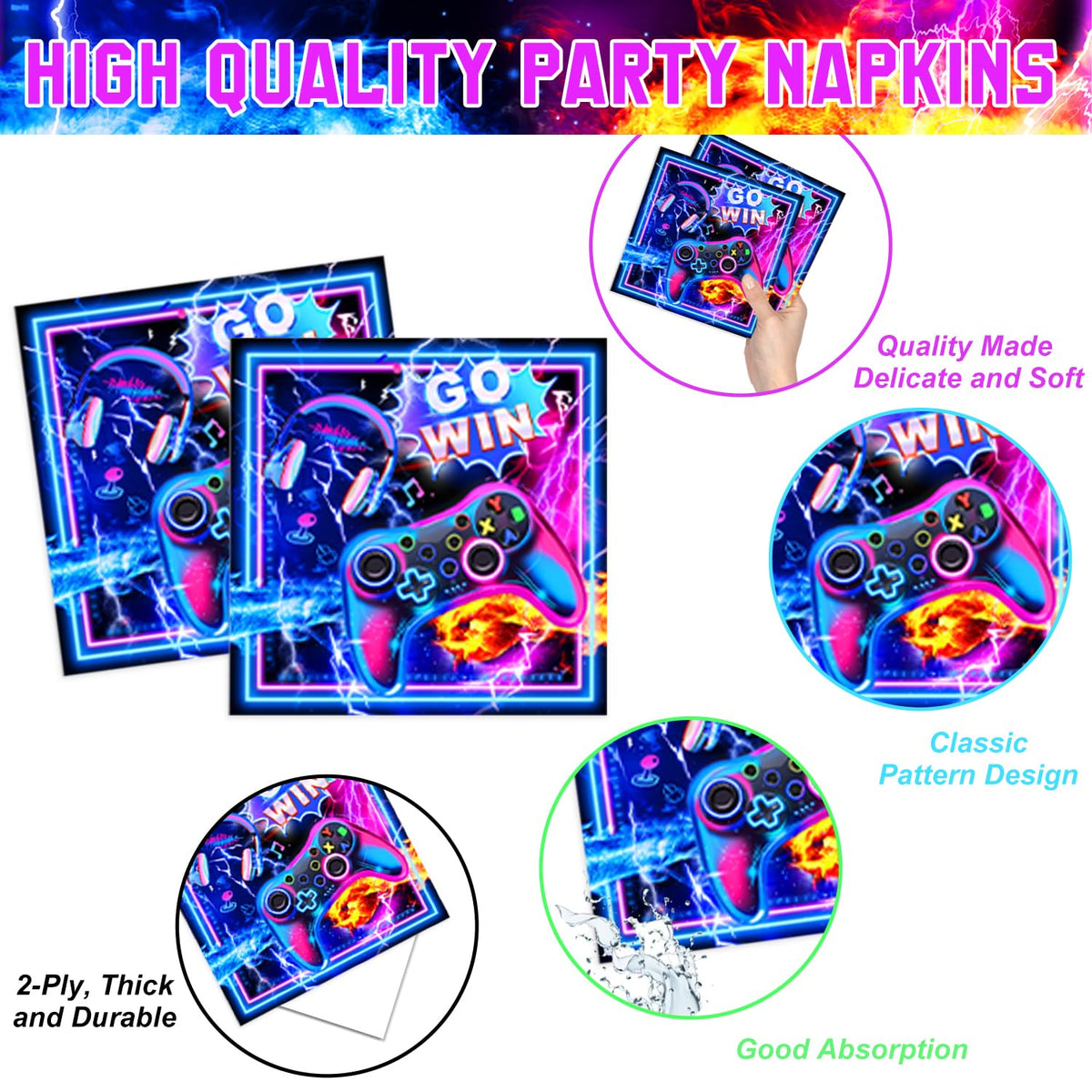 LINHAXM Video Game Birthday Decorations Includes Plates - LINHAXM Official Imagery - 5