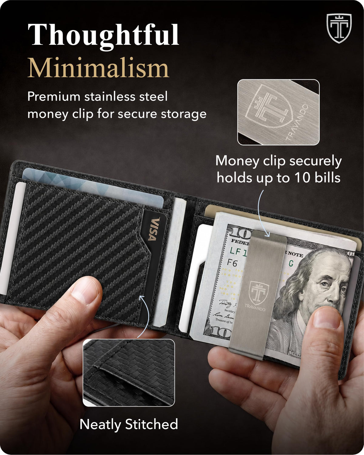 TRAVANDO Money Clip Wallet with AirTag Pocket - TRAVANDO Official Imagery - 5