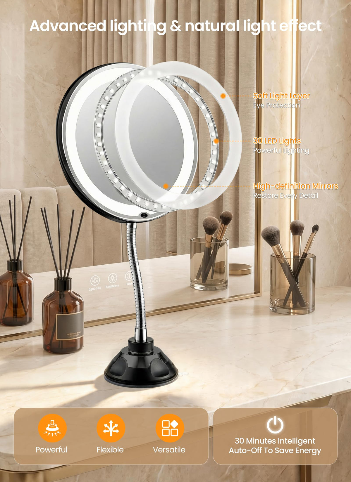 10x Makeup Mirror with Lights Flexible Magnifying Mirror 3 - Brightown Official Imagery - 6