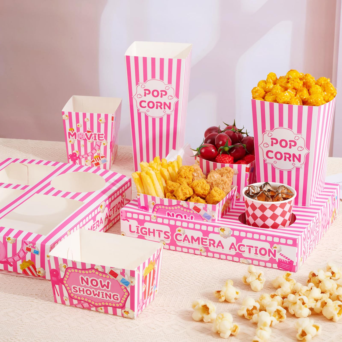 48 Pcs Pink Movie Night Party Supplies Snack Popcorn Trays - ARQRHTLY Official Imagery - 3