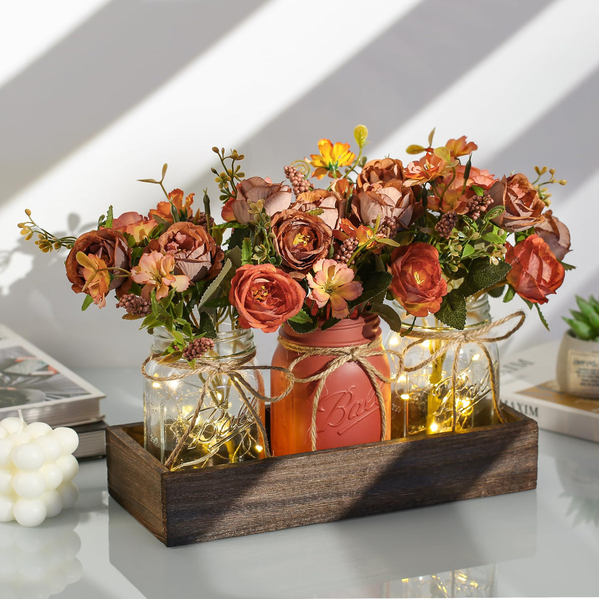 3 Pcs Mason Jar Centerpiece Table Decorations for Dining - DUOER Official Imagery - 3