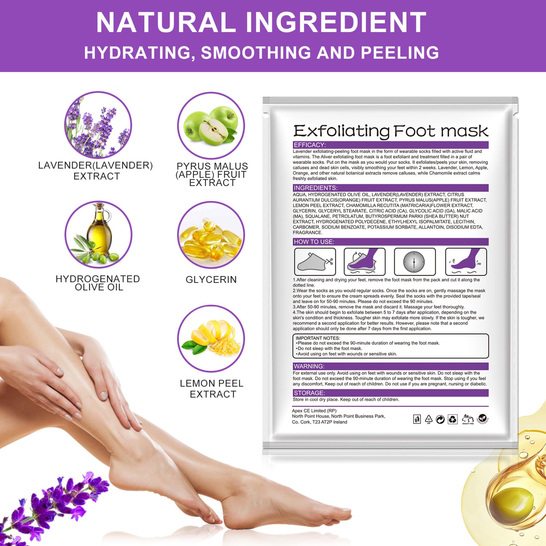 ALIVER Foot Peel Mask 3 Pack, Exfoliator Peel Off Calluses Dead Skin C - View 4
