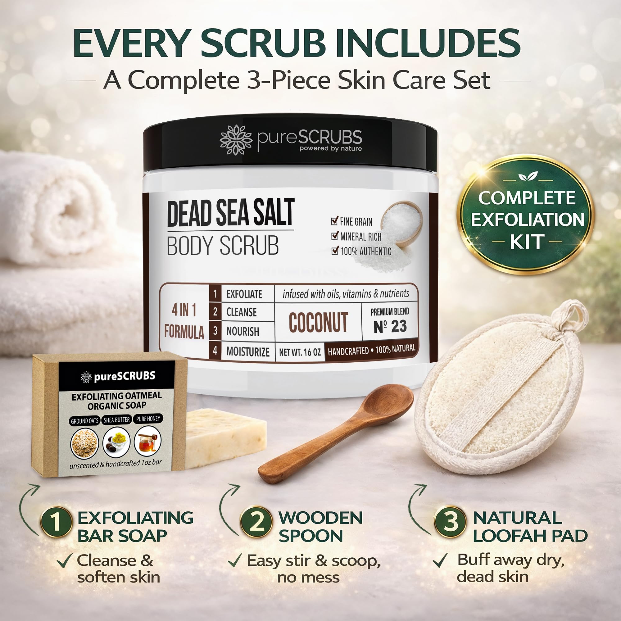 pureSCRUBS Premium Coconut Body Scrub Set, Exfoliating Dead Sea Salt Scrub - pureSCRUBS Official Product View 6