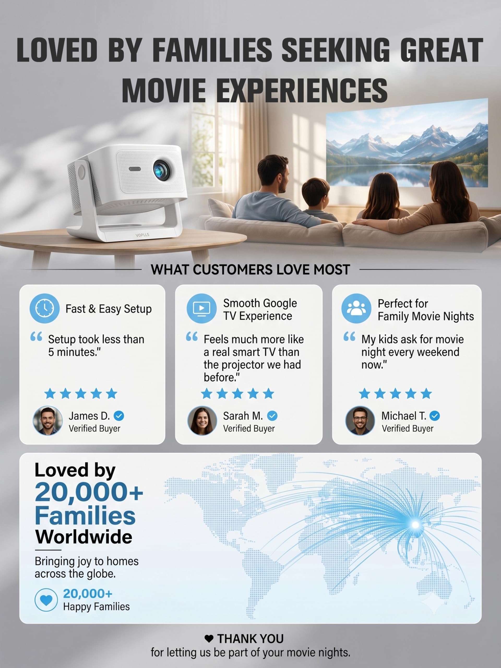 【Official Licensed Google TV】4K Smart Projector with WiFi and Blu - VOPLLS Official Product View 2