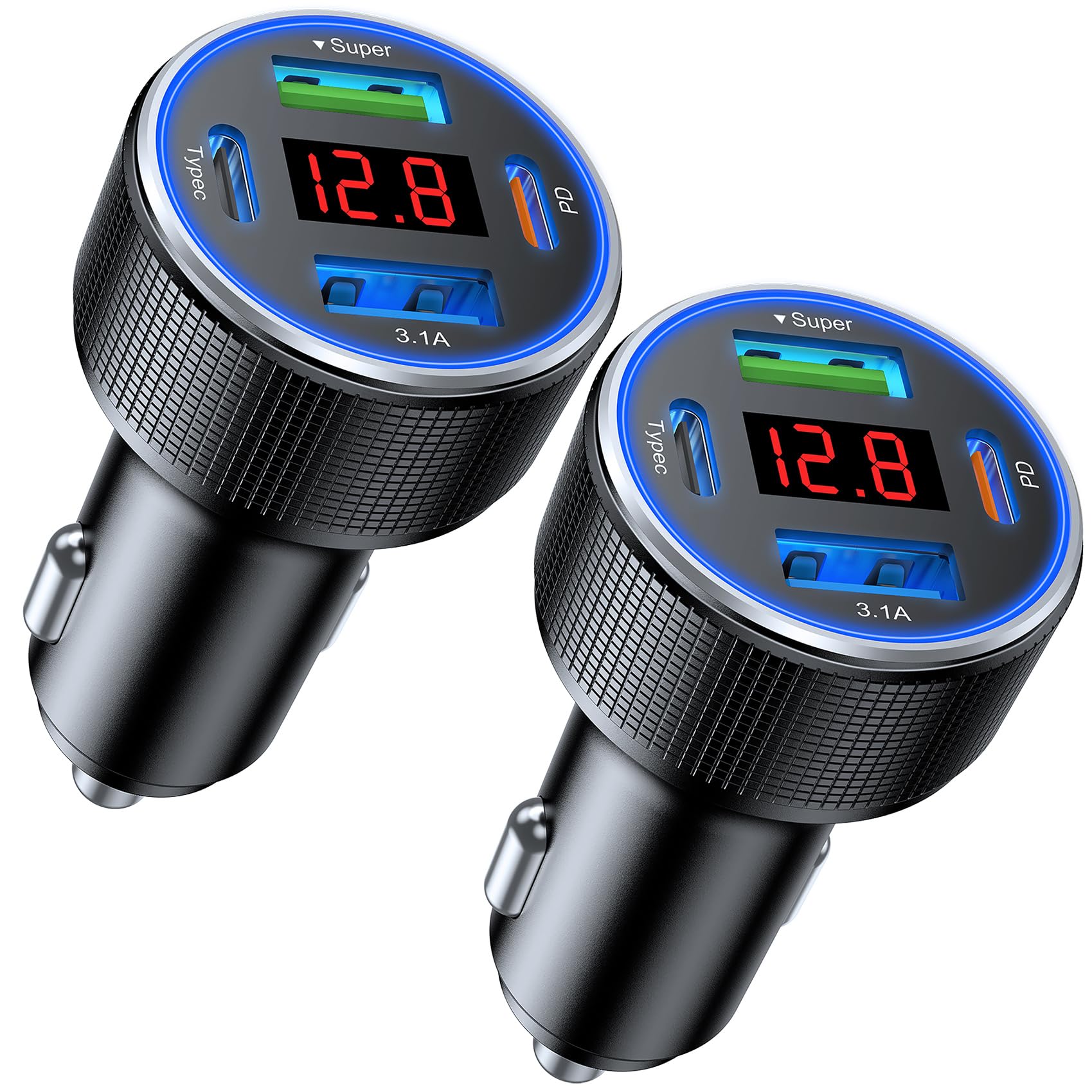 AGEK Car Charger USB C Fast Charge, 4 Port 78W Metal Car Phone Ch by AGEK - Angle View 10