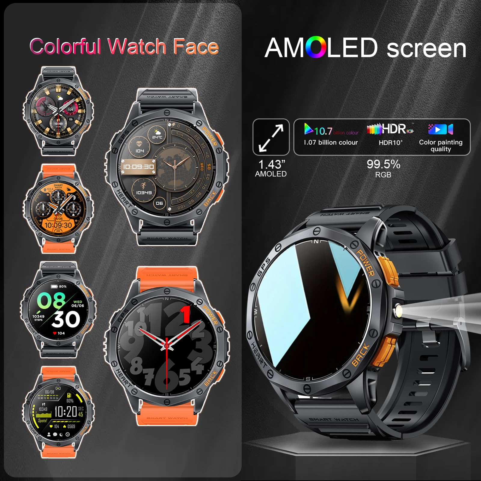 Tiwain Military Smart Watch for Men, Built-in GPS, 30-day standby, 1.4 - View 4