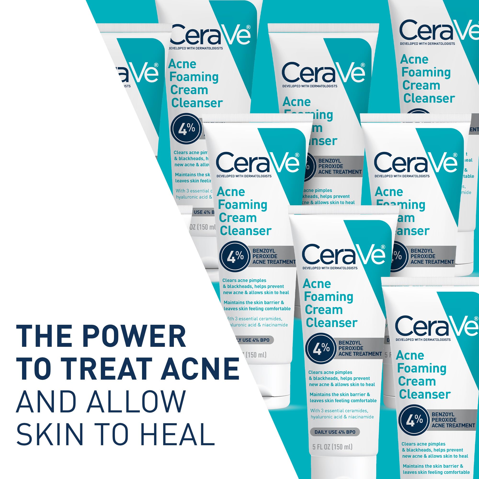 CeraVe Foaming Acne Cream Cleanser, Face Wash with 4% Benzoyl Peroxide - CeraVe Official Product View 3
