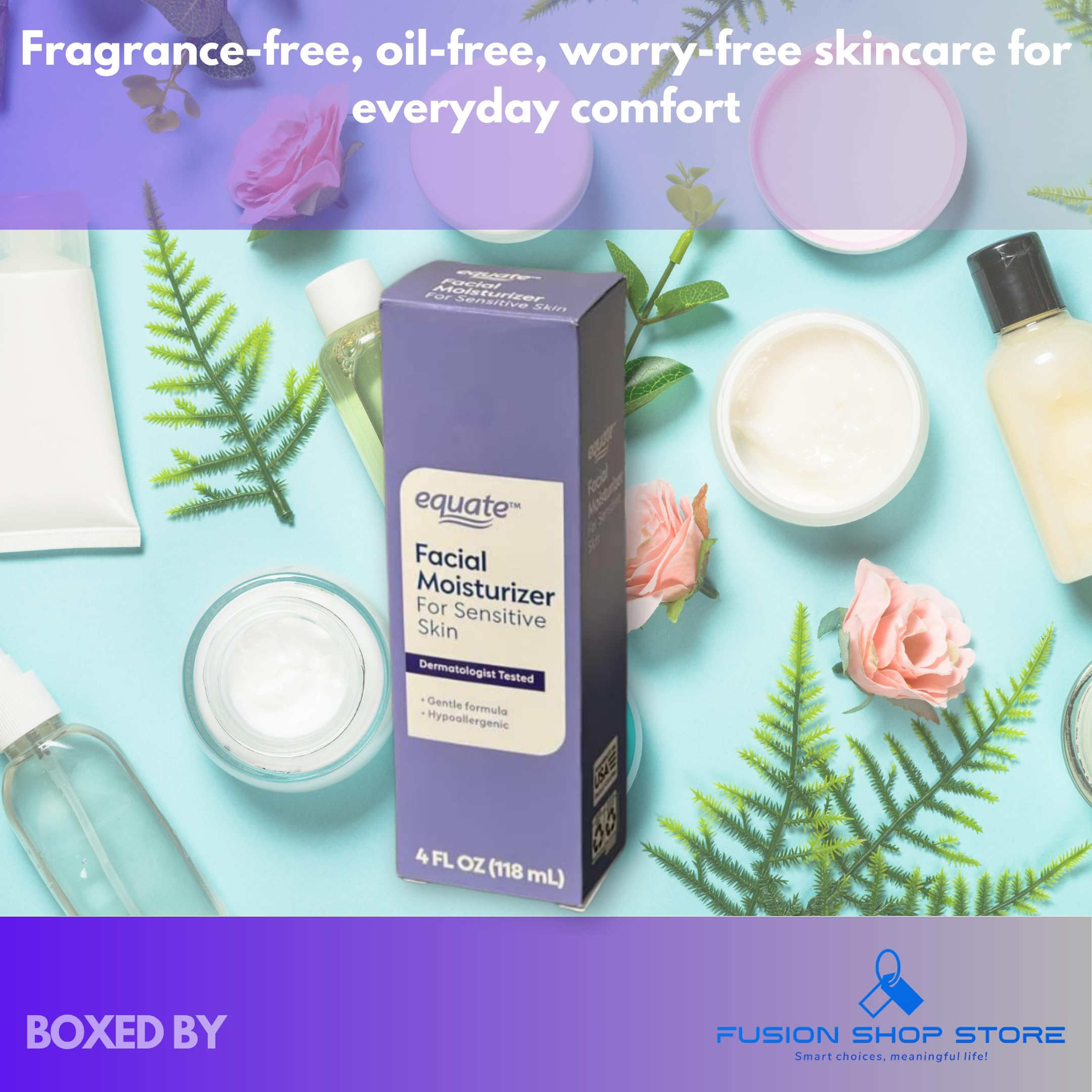 Beauty Oil Free Moisturizer- for Face Care of Sensitive Skin, Fragrance Free, 4 fl oz (Pack of 1), Boxed By Fusion Shop Store