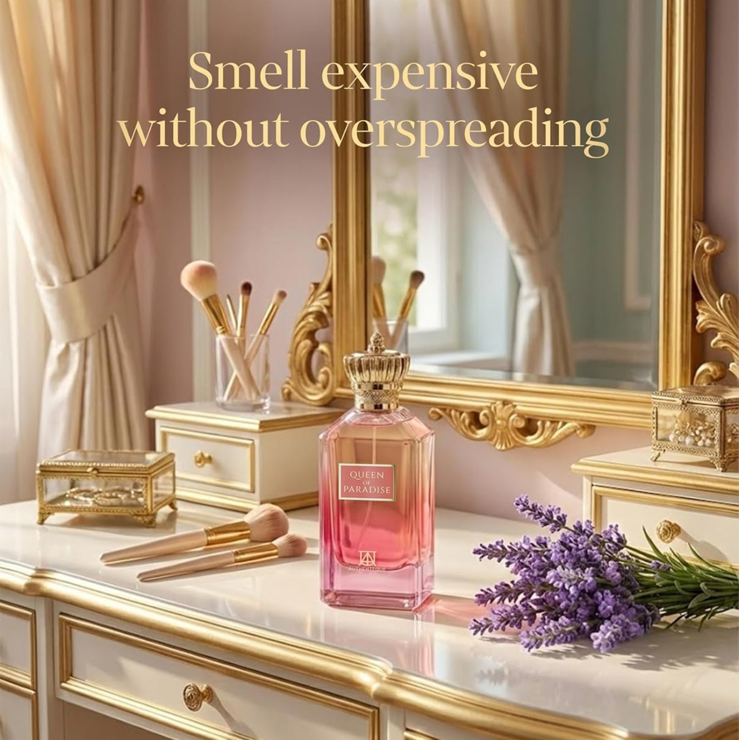 AUTHENTEQUE Queen of Paradise long-lasting vanilla perfume for women in elegant Eau de Parfum bottle.