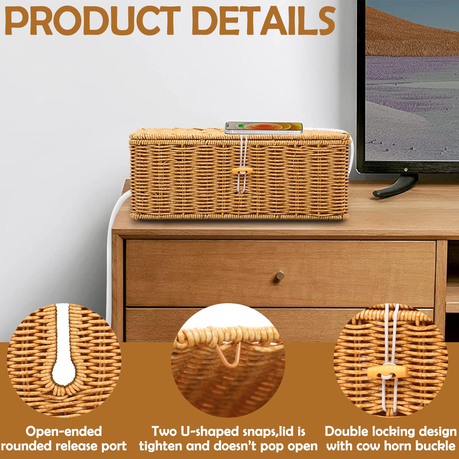 Handmade Rattan Cable Management Box & Cord Organizer