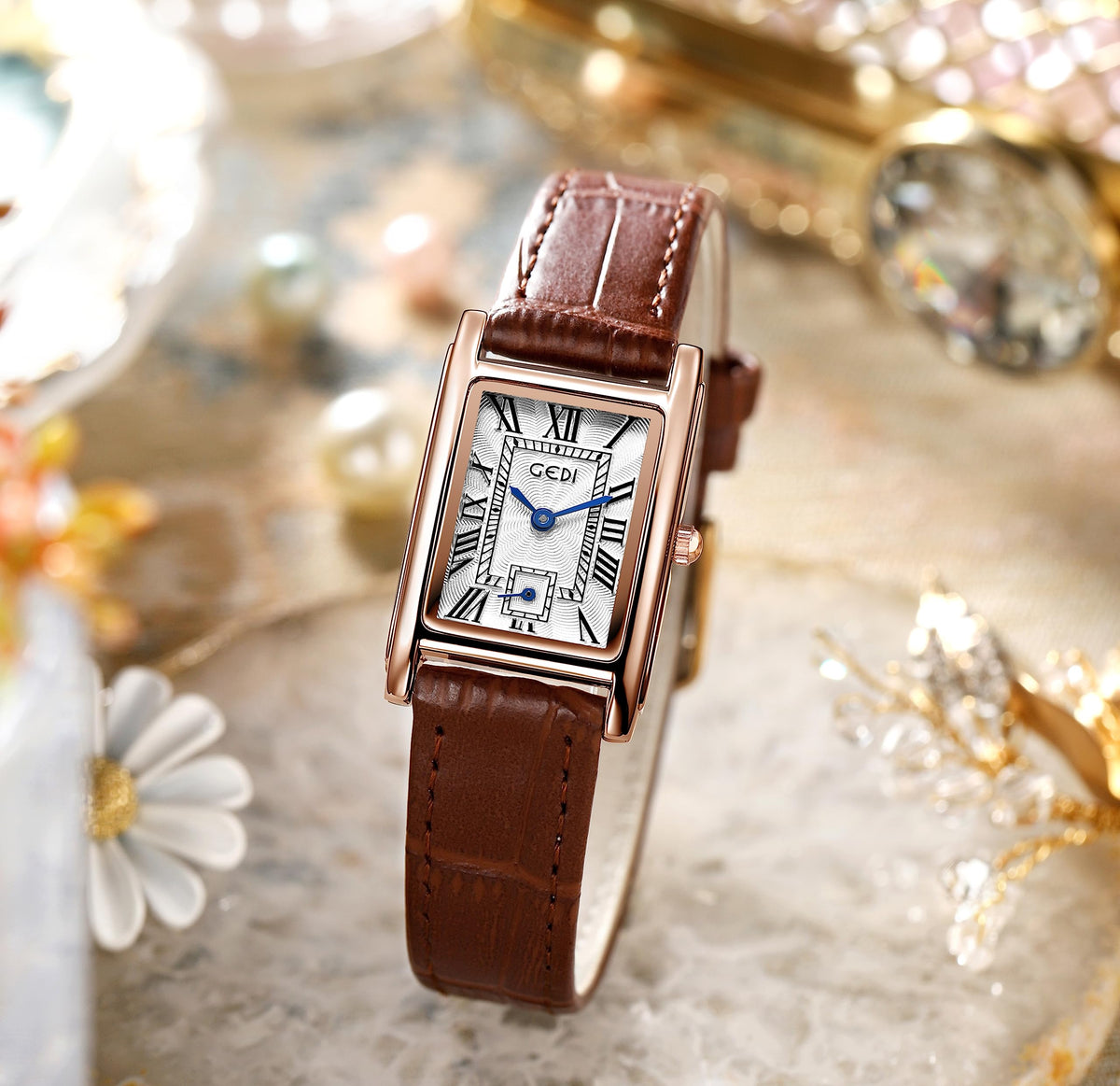 FANMIS Women s Vintage Rectangular Leather Strap Watches - FANMIS Official Imagery - 4