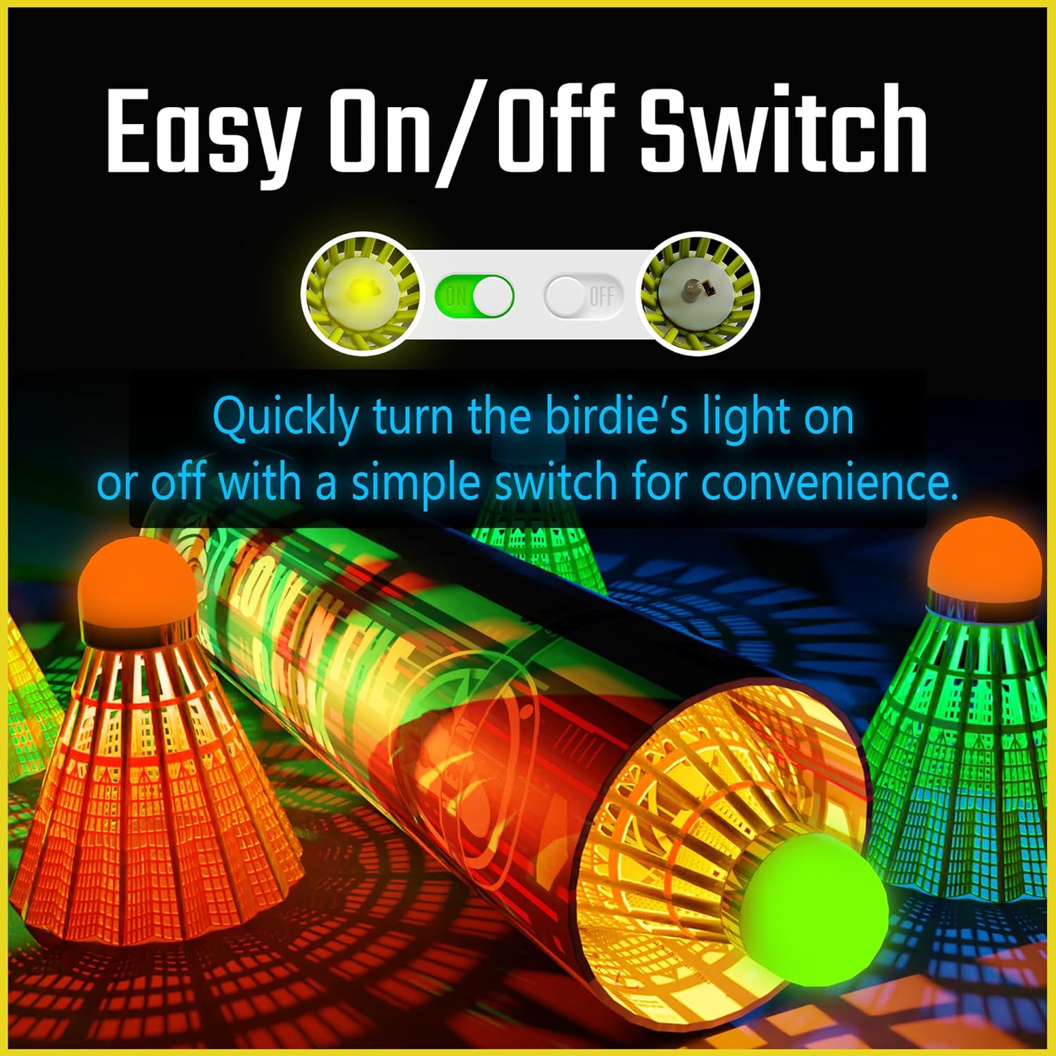 EAGLES LED badminton shuttlecock with glowing nylon feathers and lightweight design for outdoor play and nighttime visibility.