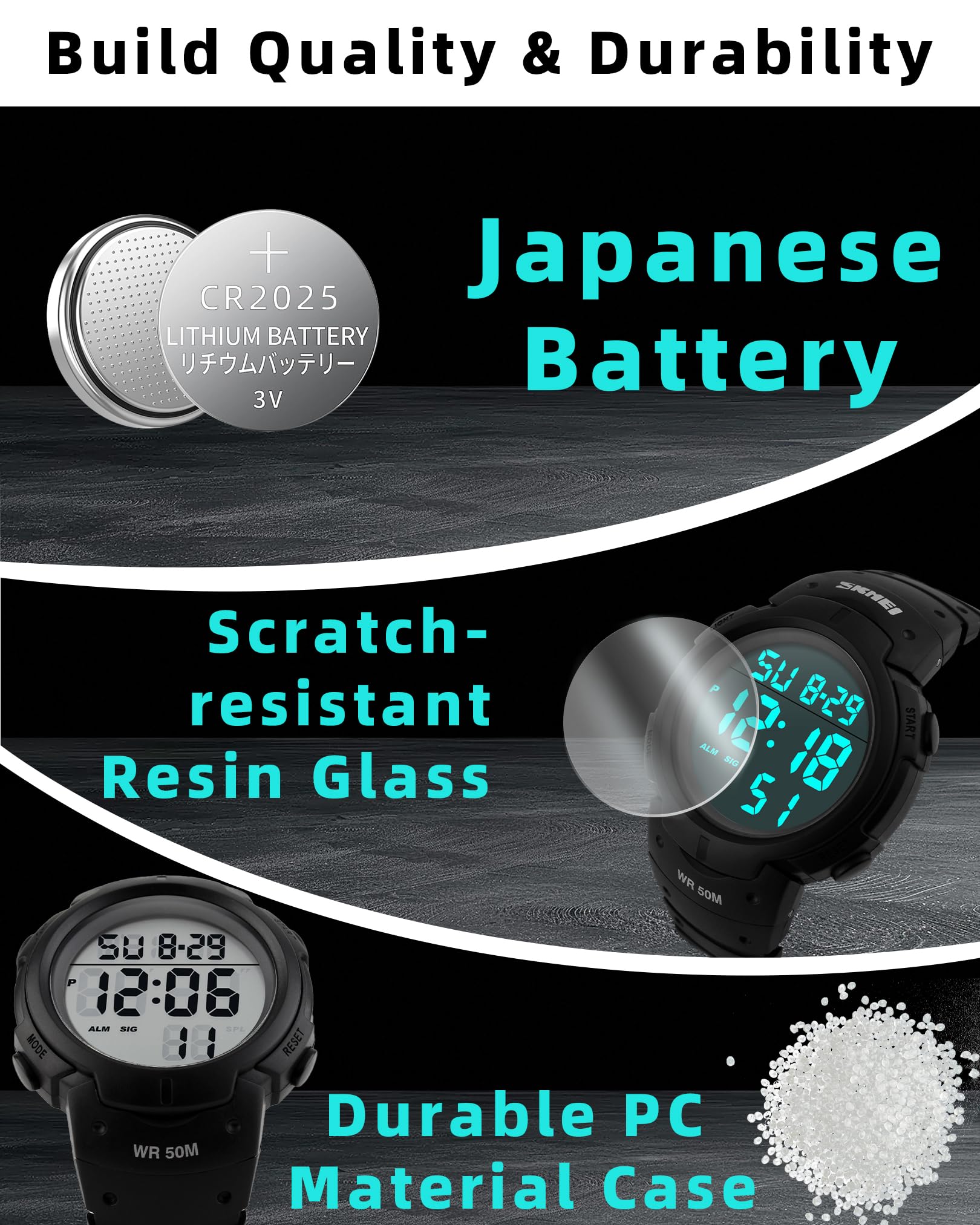 CakCity Digital Watch Mens, Waterproof Sport Wristwatch, Referee Stopw - View 7