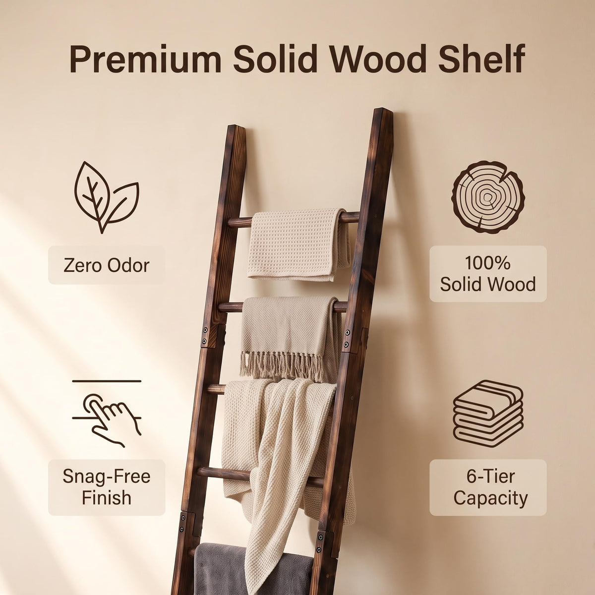 Carbonized Farmhouse Blanket Ladder 6 Tier Rustic Wooden - ZSYWODFO Official Imagery - 8