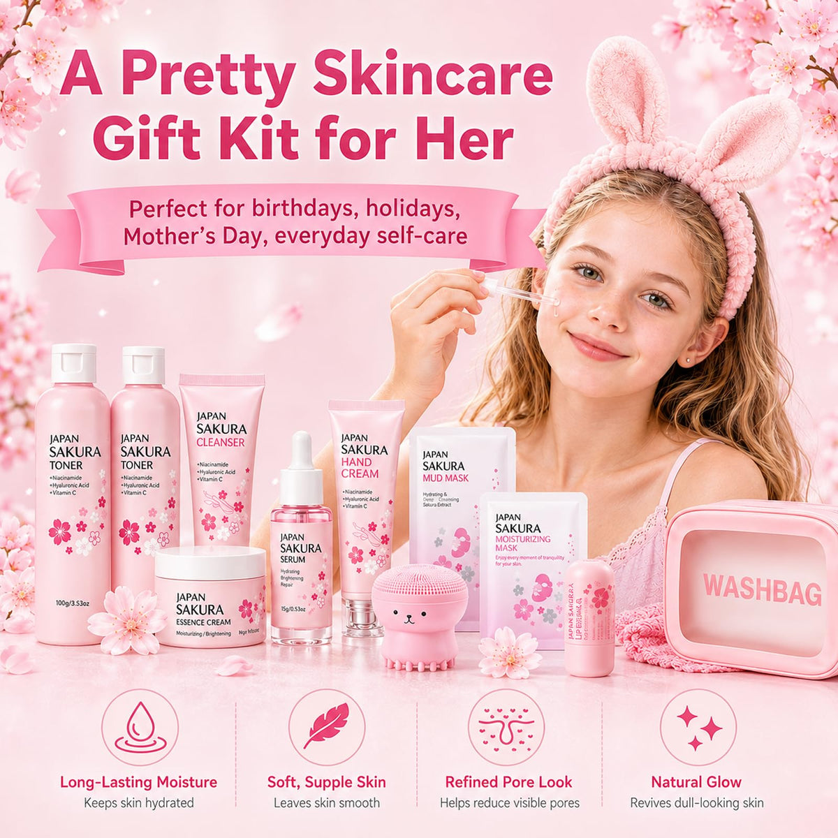 Sakura Skin Care Set for Kids Teen Girls 14 PCS Facial Skin - SHUNSHI Official Imagery - 5