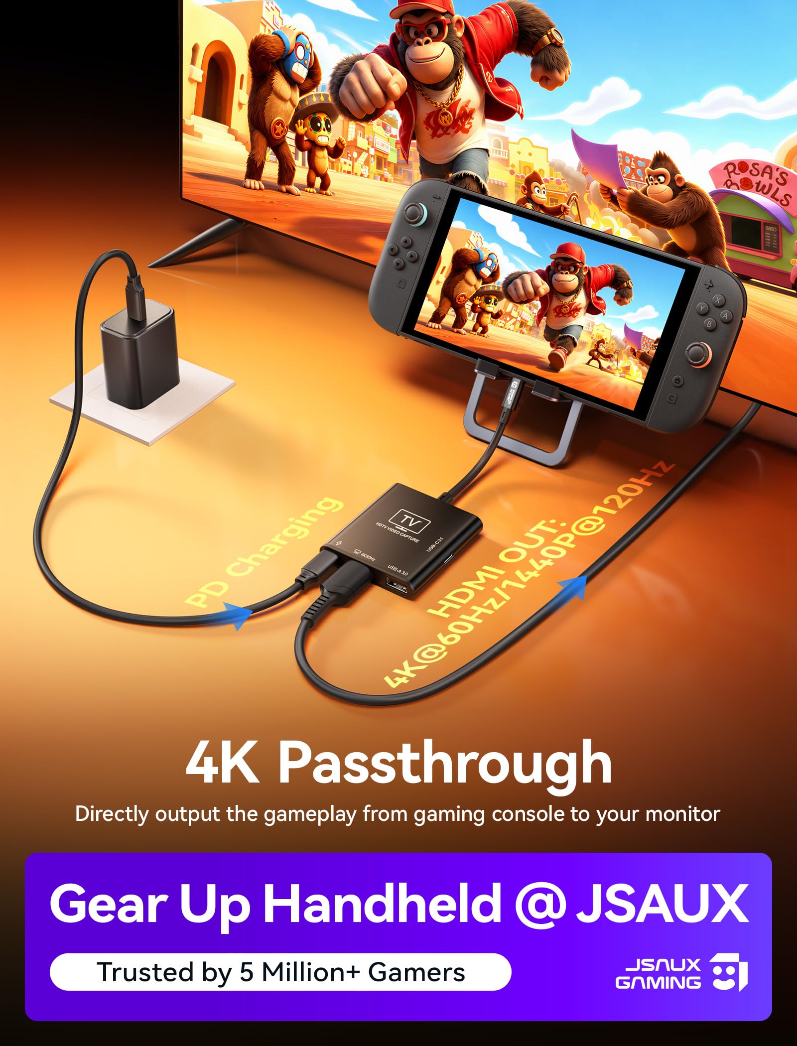 JSAUX Video Capture Card Intended for Nintendo Switch 2/Steam Deck/ROG Ally