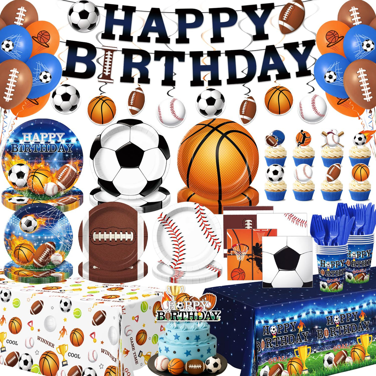 244 Pcs Sports Birthday Party Decorations - Kinovo Official Imagery - 1