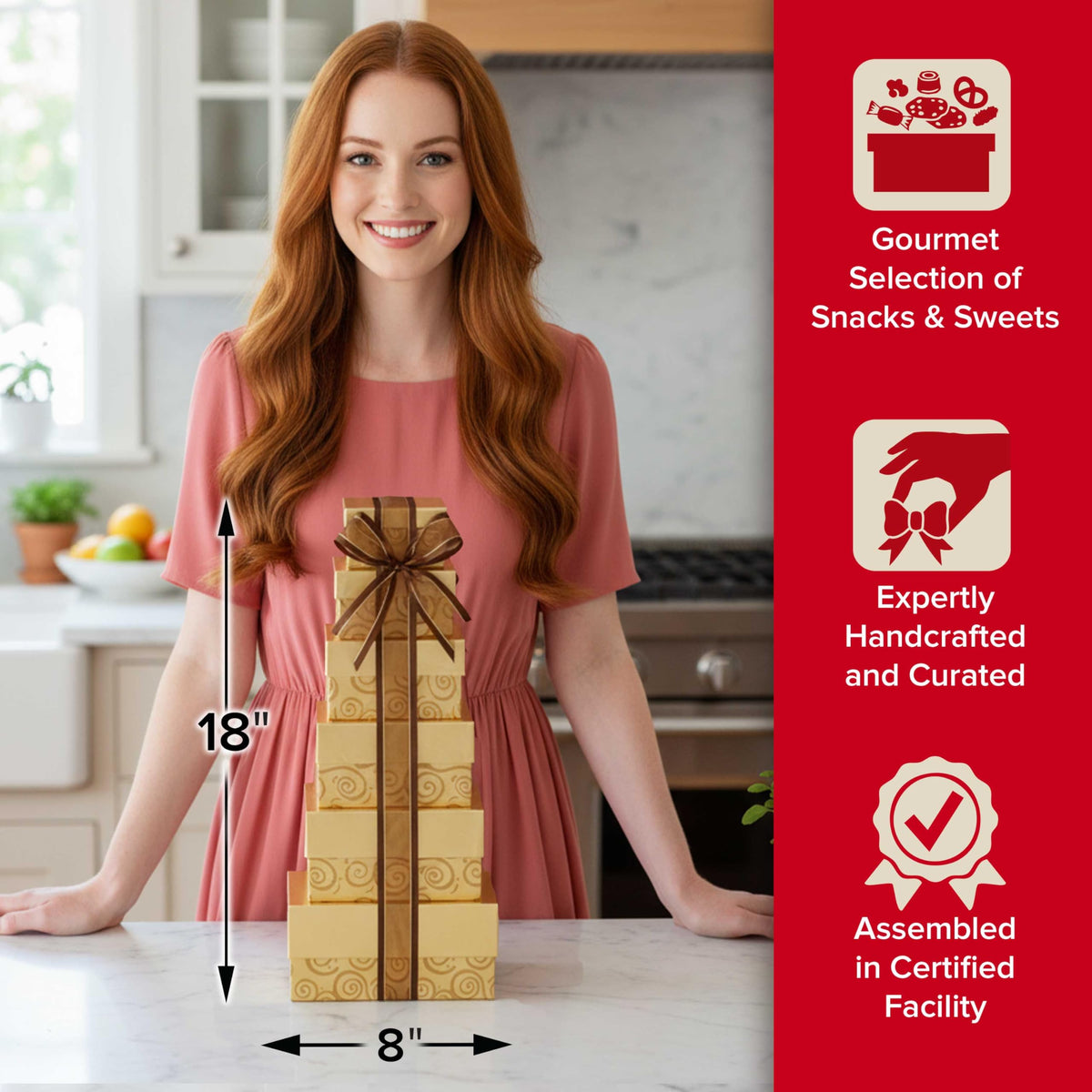 Broadway Basketeers Glittering Gold Gift Tower with Cookies - Broadway Basketeers Official Imagery - 7