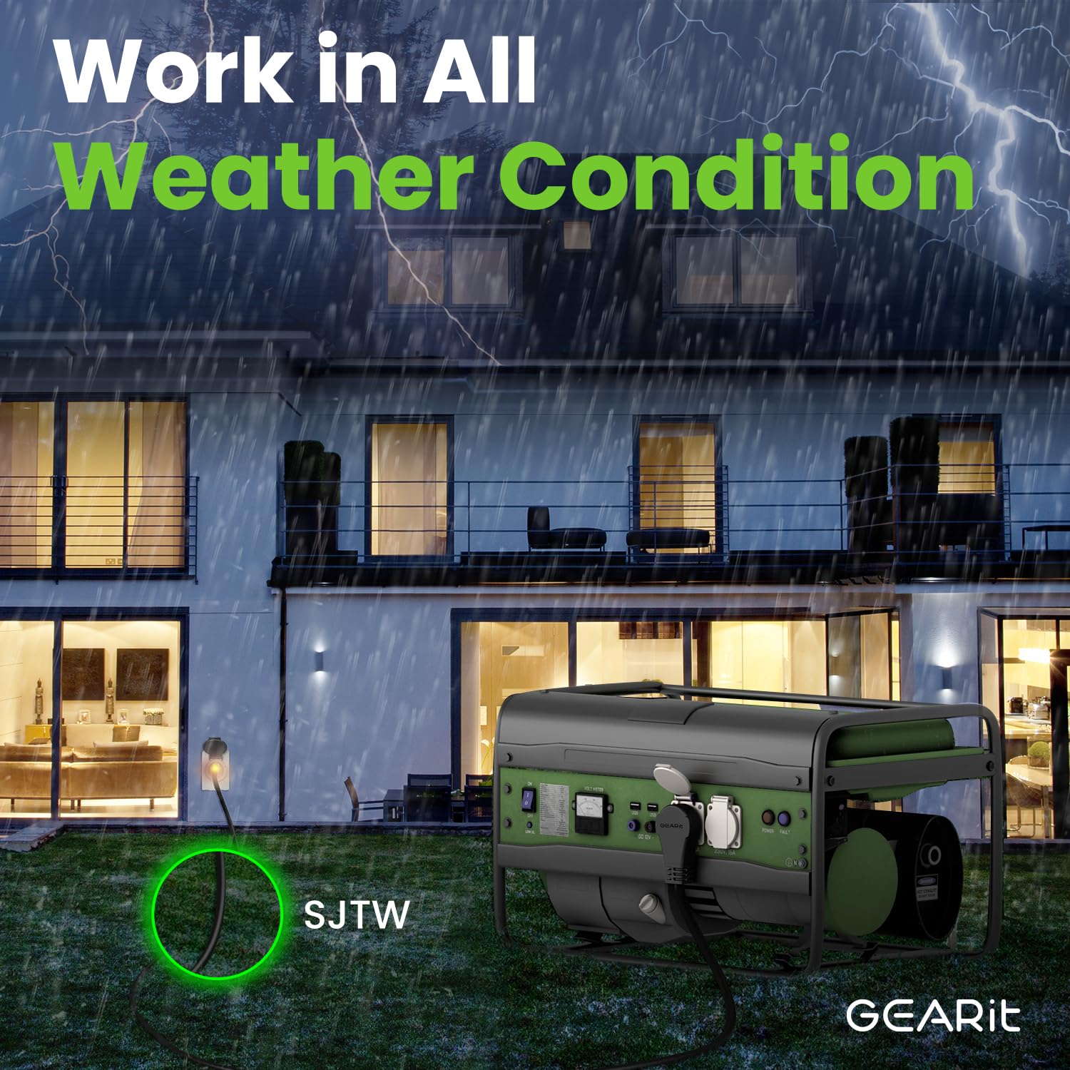 GEARit 100 ft Outdoor Extension Cord 16/3 Gauge SJTW 16 AWG, 3-Pr - GEARit Official Product View 4