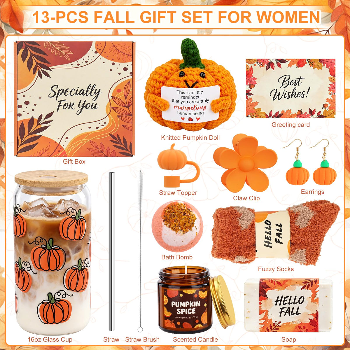 Fall Gifts Baskets for Women Pumpkin Themed Get Well Package - Soyminer Official Imagery - 3