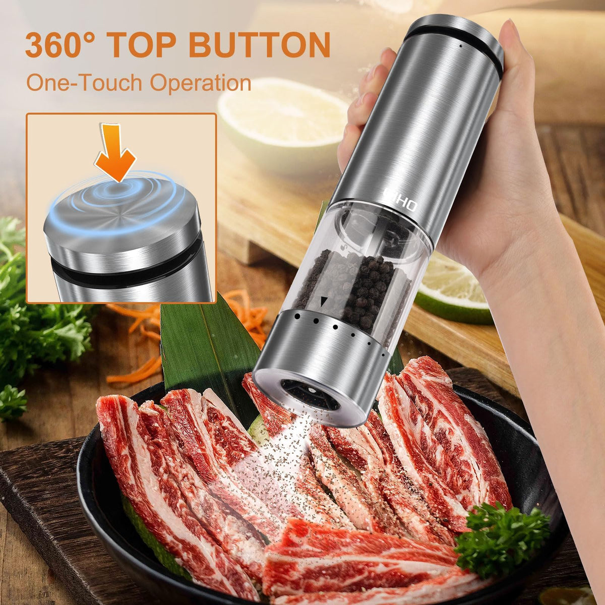Electric Salt and Pepper Grinder Set Rechargeable Automatic - EIHO Official Imagery - 4