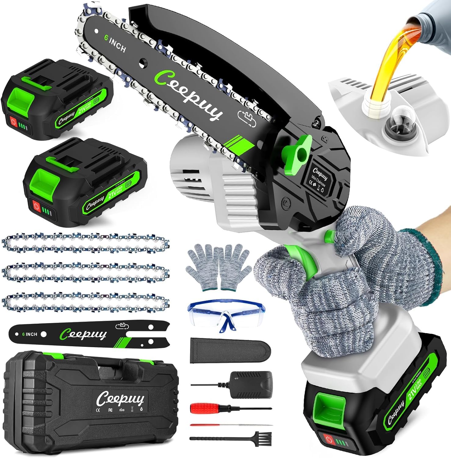 CEEPUY Mini Chainsaw Cordless,6 Inch Portable Electric Chainsaw - Product Imagery
