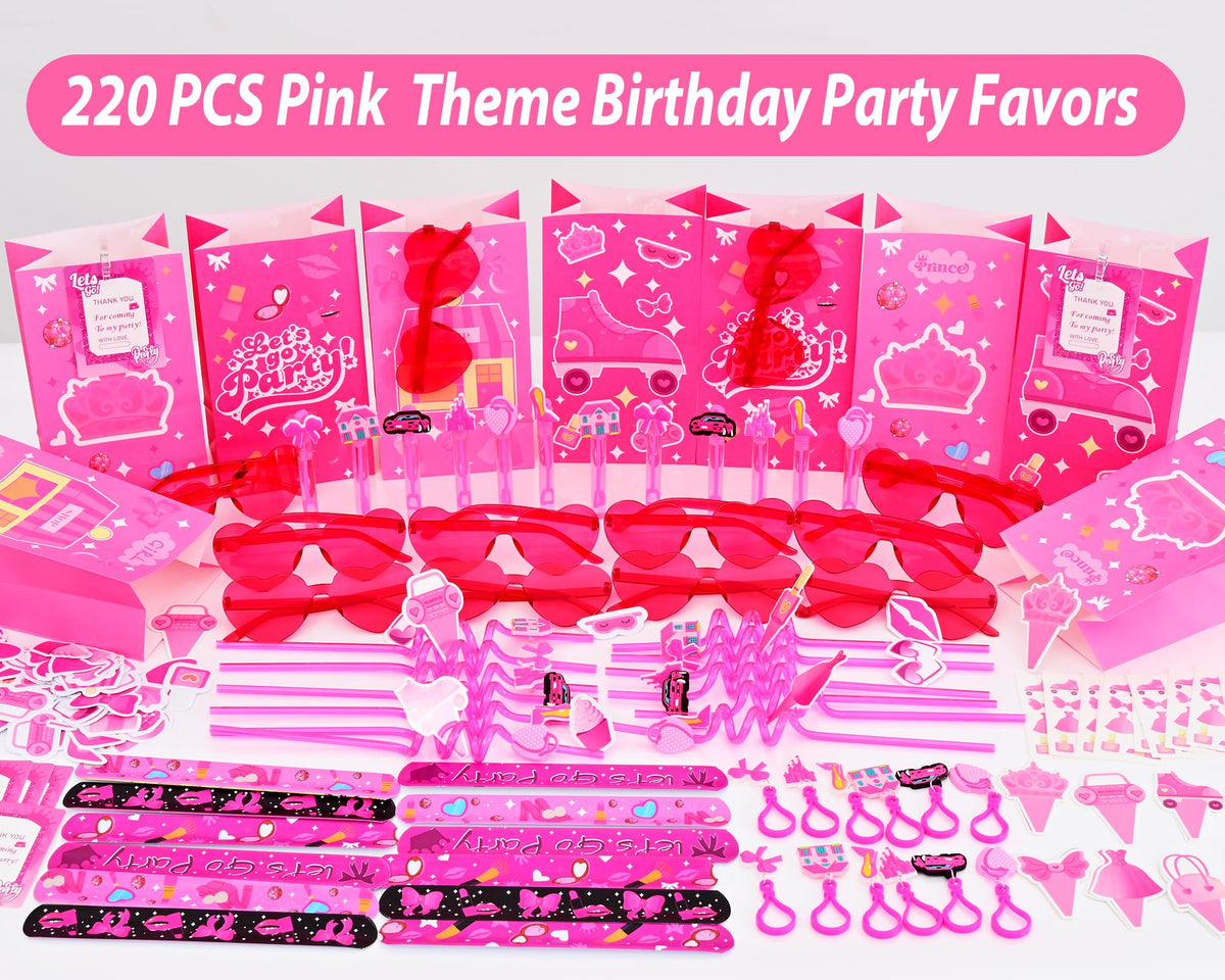 220PCS Pink Party Favors Kit for Girls Birthday Supplies - Fumogym Official Imagery - 3