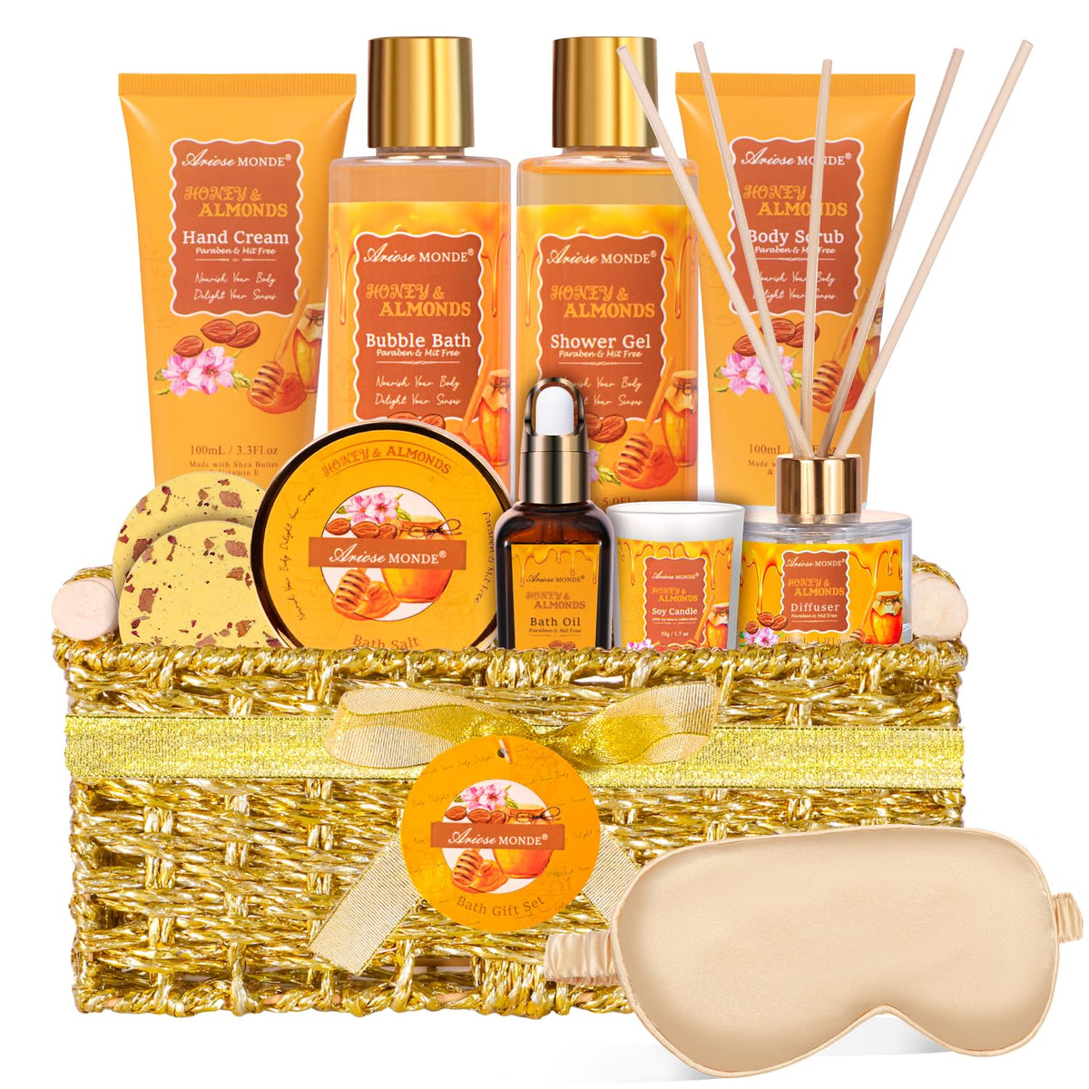 Gift Baskets for Women 13pcs Honey Almond Bath and Body Gift - ArioseMonde Official Imagery - 2