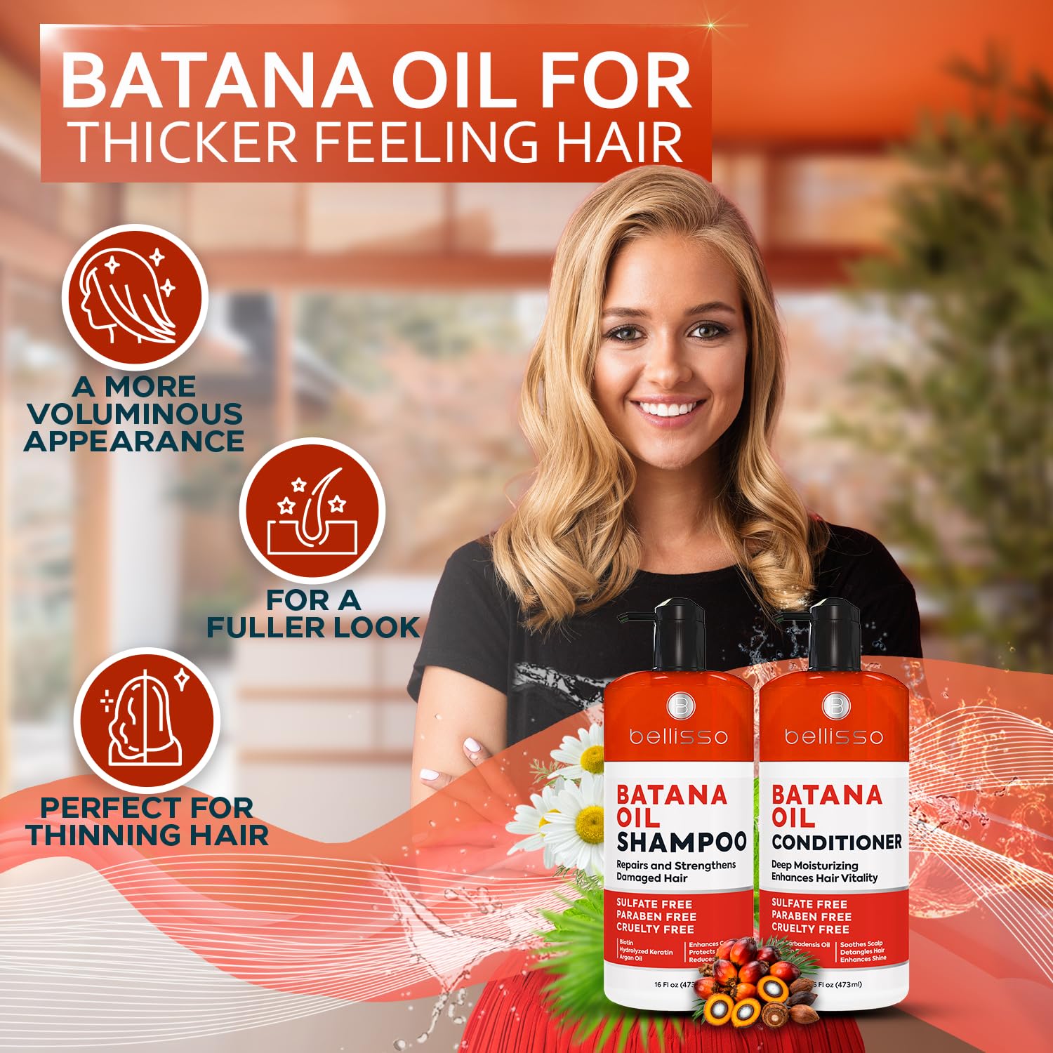 BELLISSO Batana Oil Shampoo and Conditioner Set - Thickening Hair Products and - BELLISSO Official Product View 3